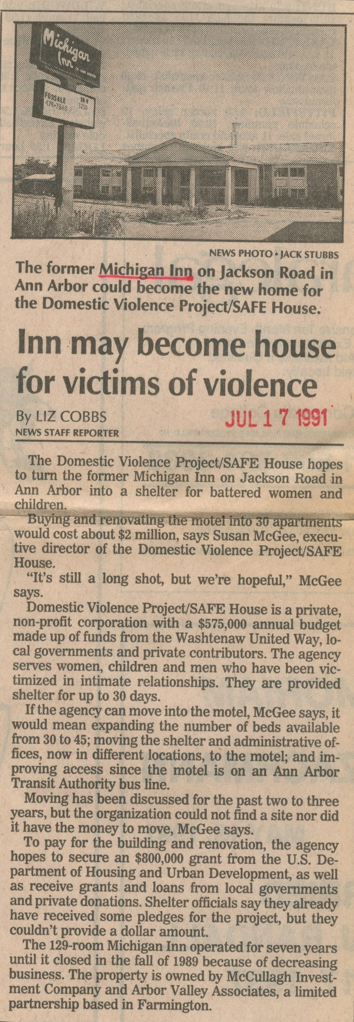 Michigan Inn Ann Arbor - Aa News 1991 Article (newer photo)